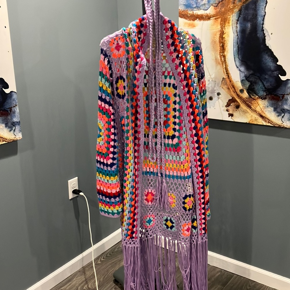 New with Tag Beautiful Multi Colored Crochet Open Cardigan